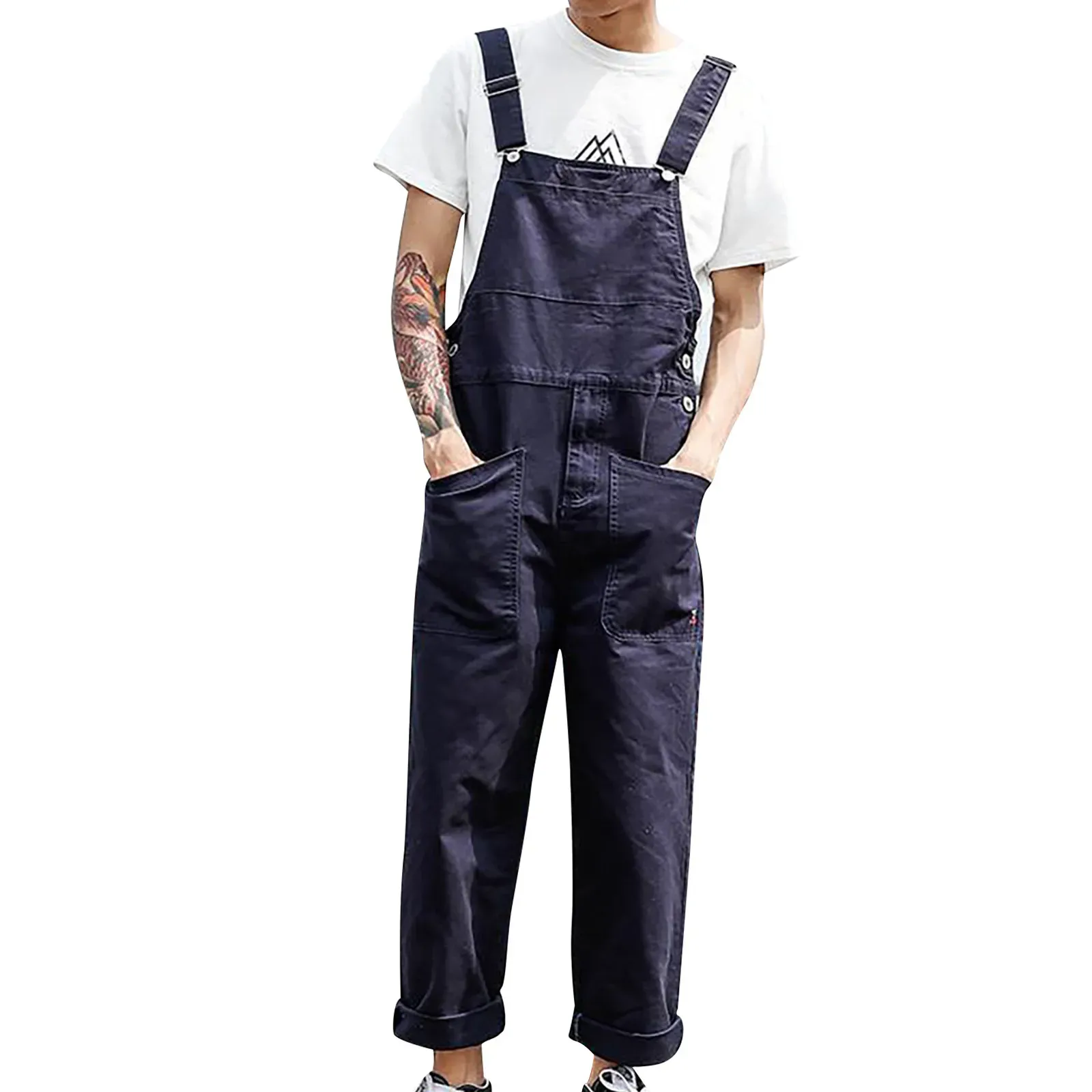 Straight Tube Trousers Man Soild Bib Overalls Fashion Relaxed Fit Casual Jumpsuit Men Pants Lightweight Overalls With