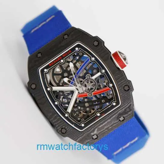 Opwindend exclusief polshorloge RM Watch Rm67-02 Automatisch mechanisch horloge Rm6702 Blauw Ntpt Koolstofvezel Titanium Metalen wijzerplaatmachines Wereldberoemde chronograaf