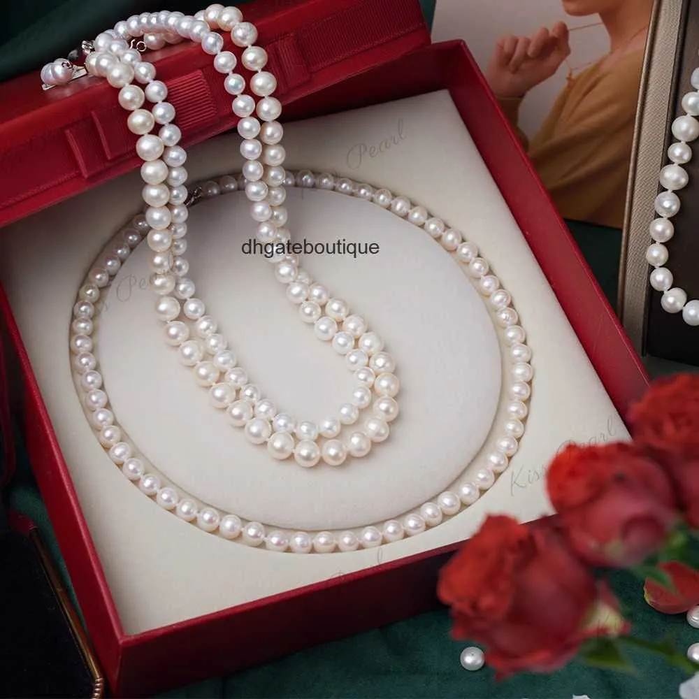 Near Round Natural Freshwater Pearl Necklace Mom Strong Light with Minor Flaws Natural Pearl Necklace Zhuji Gift Box Set