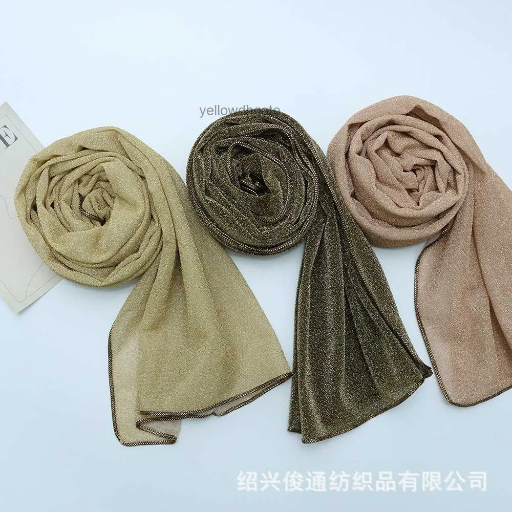 New Silver Silk Black Gold Stripe Wrapped Headband Versatile Spring and Autumn Solid Color Breathable Womens Scarf Shawl