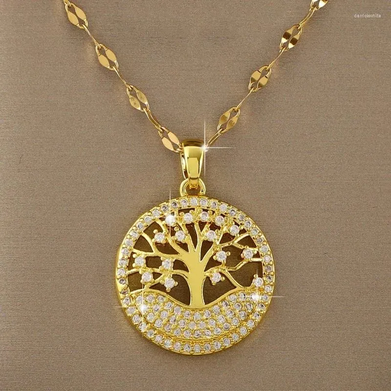 Pendentif Colliers À La Mode Rond Creux Arbre De Vie Zircon Collier Thanksgiving Cadeau De Noël Bijoux D'anniversaire Pour Les Amis