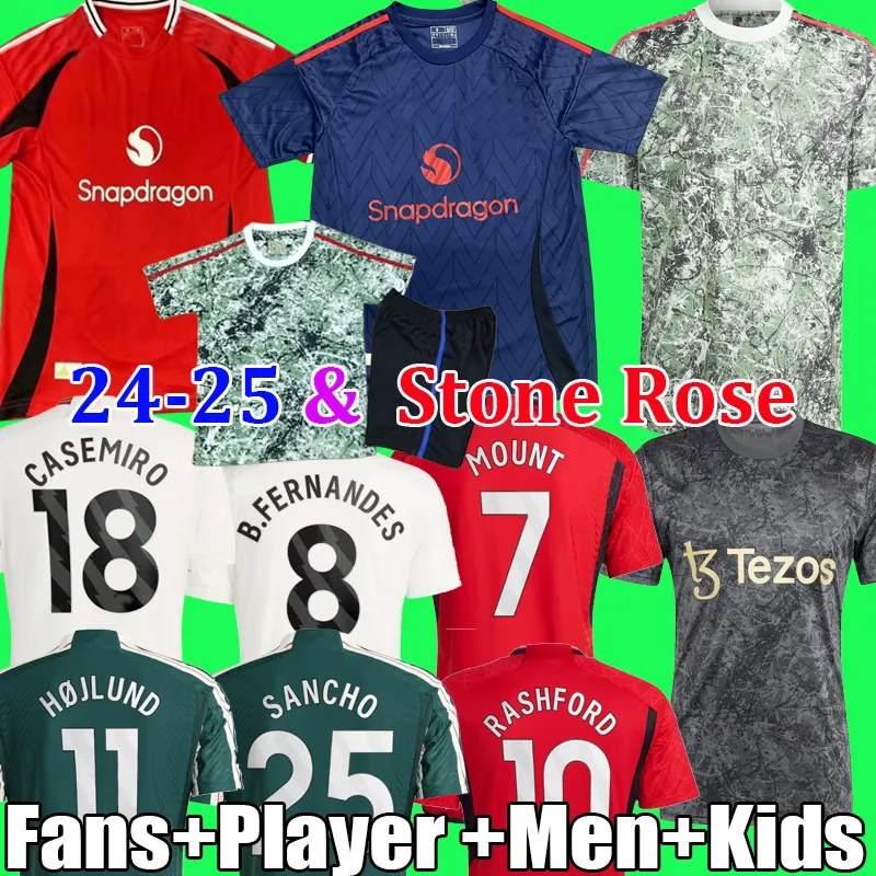 23 24 24 25 Koszulki piłkarskie Mount Rashford Stone roses 2024 2025 Amrabat Hojlund Casemiro Garnacho Antony Martinez Sancho B. Fernandes Weghorst Football Shirt Kids
