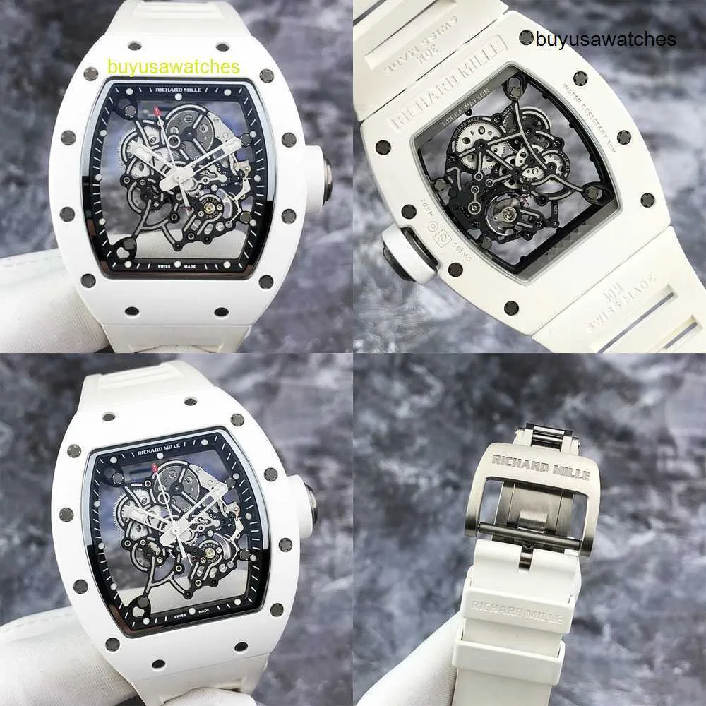 Athleisure Watch RM Wristwatch Montre RM055 TI Full Skeleton Dial Mens Watch Manual Mechanical White Ceramic Large Dial