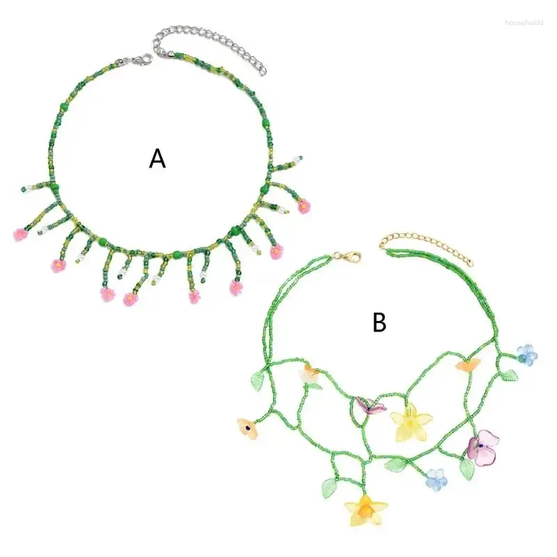 Catene Collana bohémien Collana con fiori in rilievo fatti a mano Collana con cravatte alla moda Dropship regalo