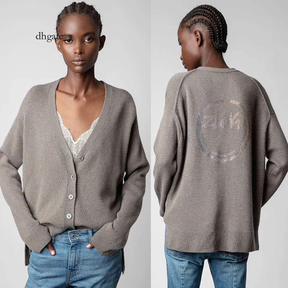 cosplay 24 Early Autumn New French Niche Breasted V-neck Cardigan with A Big Smile on the Back and Hot Diamond Women's Cashmere Sweater for Women