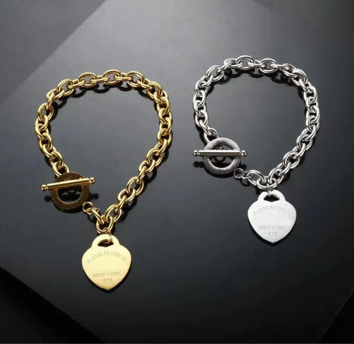 Pulseras de corazón de diseñador Joyas Joyas de alta calidad Regalo de amor chapado para mujer Nuevo pulsera de acero inoxidable sin fidelidad al por mayor