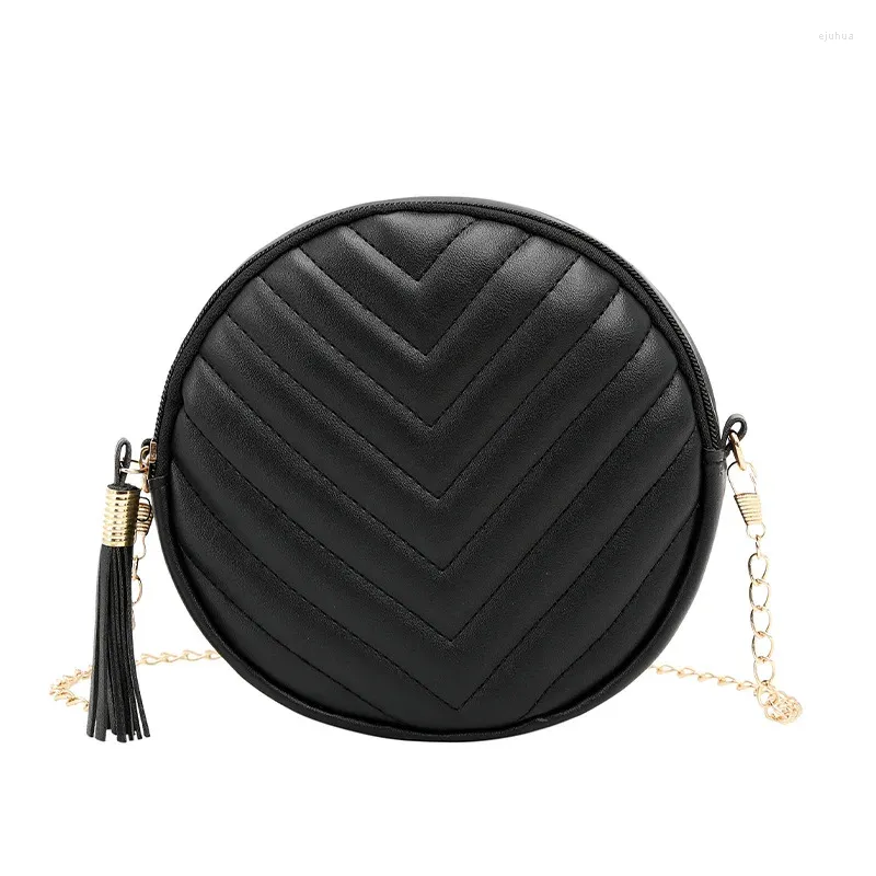 Torby na ramię damskie torebki torebki okrągłe okrągłe retro vintage mini mody mody crossbody metalowy łańcuch frędzki