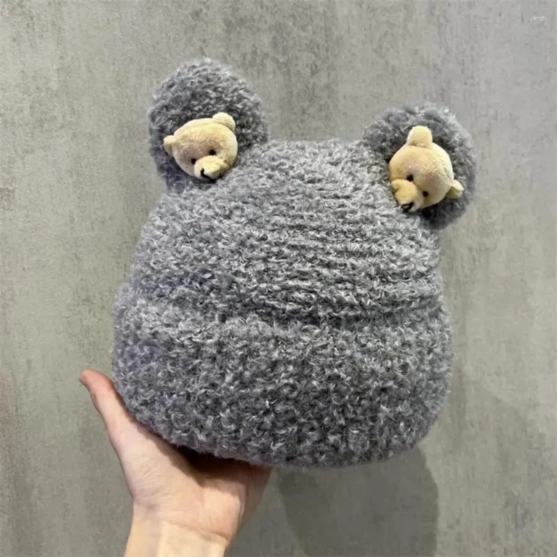 Berets Thermal Performance Hat Winter Headwear Women's Plush Windproof Beanie With Cartoon Ear Decor Thick Warm Anti-slip Woolen