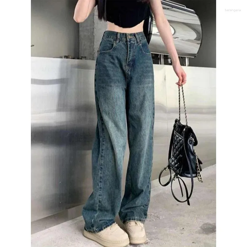 Jeans pour femmes Harajuku Style Lâche Large Jambe Y2K Taille Haute Femmes Mode Rétro Droit Denim Pantalon