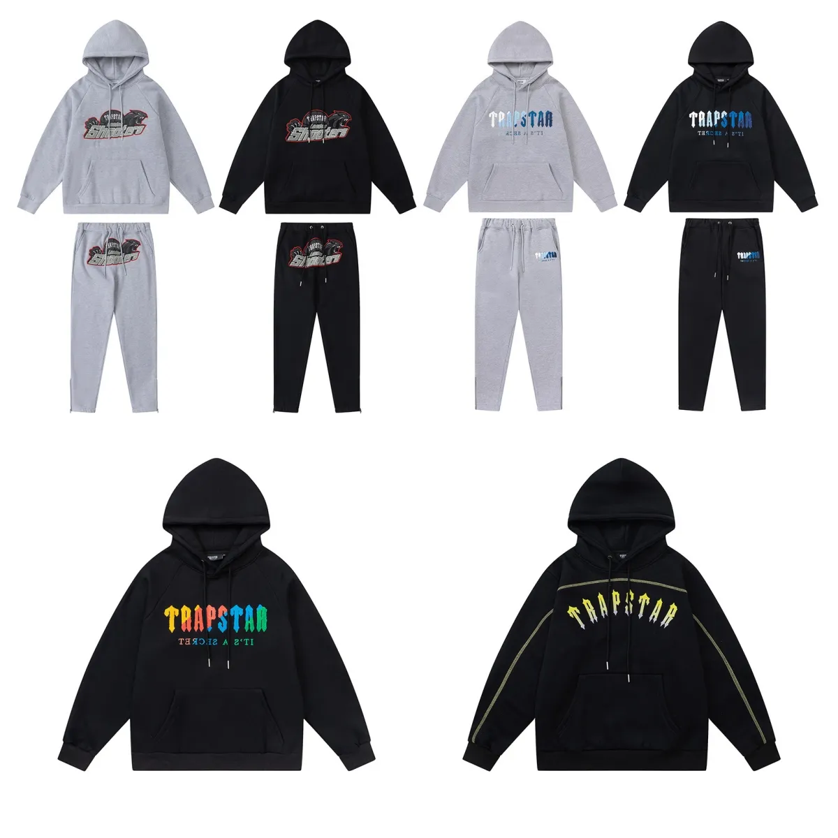 Mens Trapstar 까마귀 Full Tracksuit Hoodsy Sportswear Men 's Nake Tech Trapstar 트랙 정장 스포츠웨어 정장 지퍼 바지 스웨트 셔츠 바지 조깅 크기 S-XL