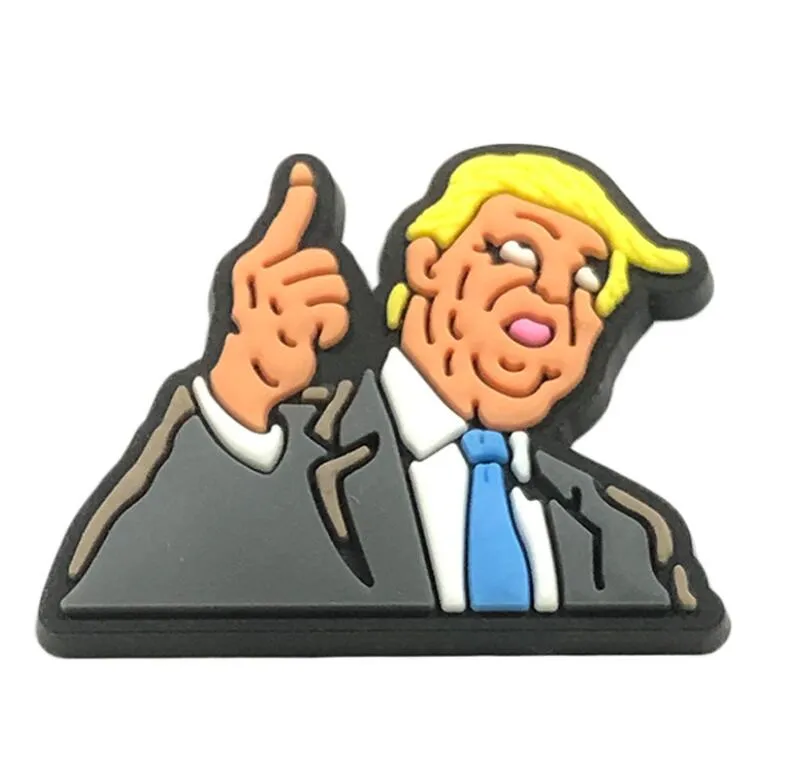 Trump 2024 Charms Ricordi d'infanzia Elfo blu Regalo divertente Cartone animato Decorazione in PVC Fibbia Gomma morbida Zoccolo veloce