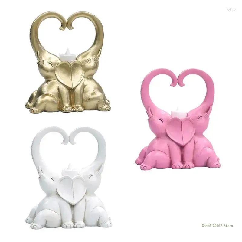 Castiçais QX2E Casal Elefante Chá Luz Titular Castiçal Casamento Favor Decorações Home Art Presente