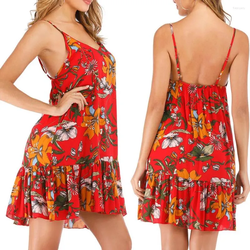 Casual Dresses Fashion Floral Printing Women Dress Open Back V Neck Sexy Female Elegant Party Night Holiday Vestidos