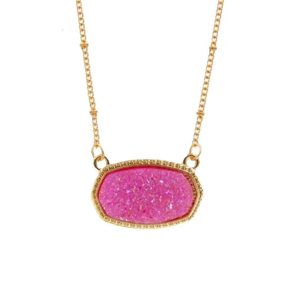 Pendant Necklaces Resin Oval Druzy Necklace Gold Color Chain Drusy Hexagon Style Designer Brand Fashion Jewelry for Women