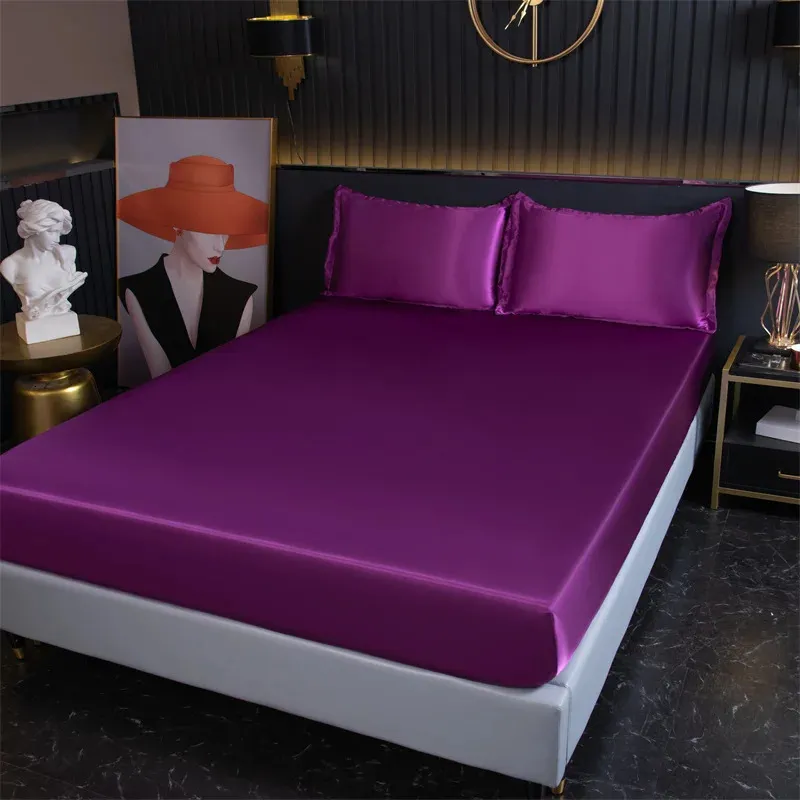 Highend Solid Color Cover Luksusowy satynowy arkusz z elastycznym łóżkiem opasowym 140x190 150x190 Fit 240306