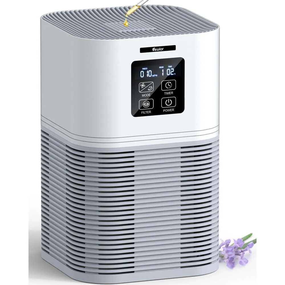 Vewior Home Purifier Large Rooms 600平方フィートの面積、香料スポンジを備えたH13真のHEPAフィルター、6つのタイマー、サイレントエアプリファイア、ペットダンダーに適しています