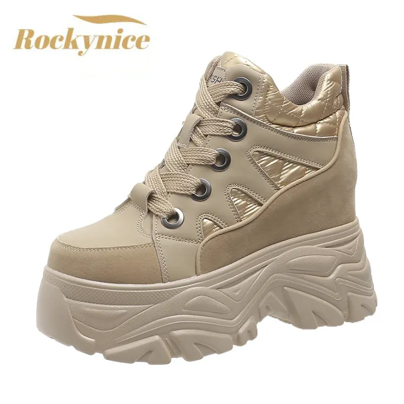 Boots Women's Ankle Boots Autumn Flock Chunky Shoes Woman Platform Height Increased Sneakers 9CM Thick Sole Wedges Snow Boots Winter