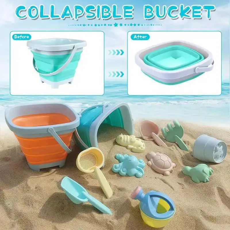 Sable jouer eau amusant seau de sable jouet ensemble plage sable seau ensemble enfants plage jouets jouet pelles pour creuser en vrac avec seau pliable et moule animal 24321