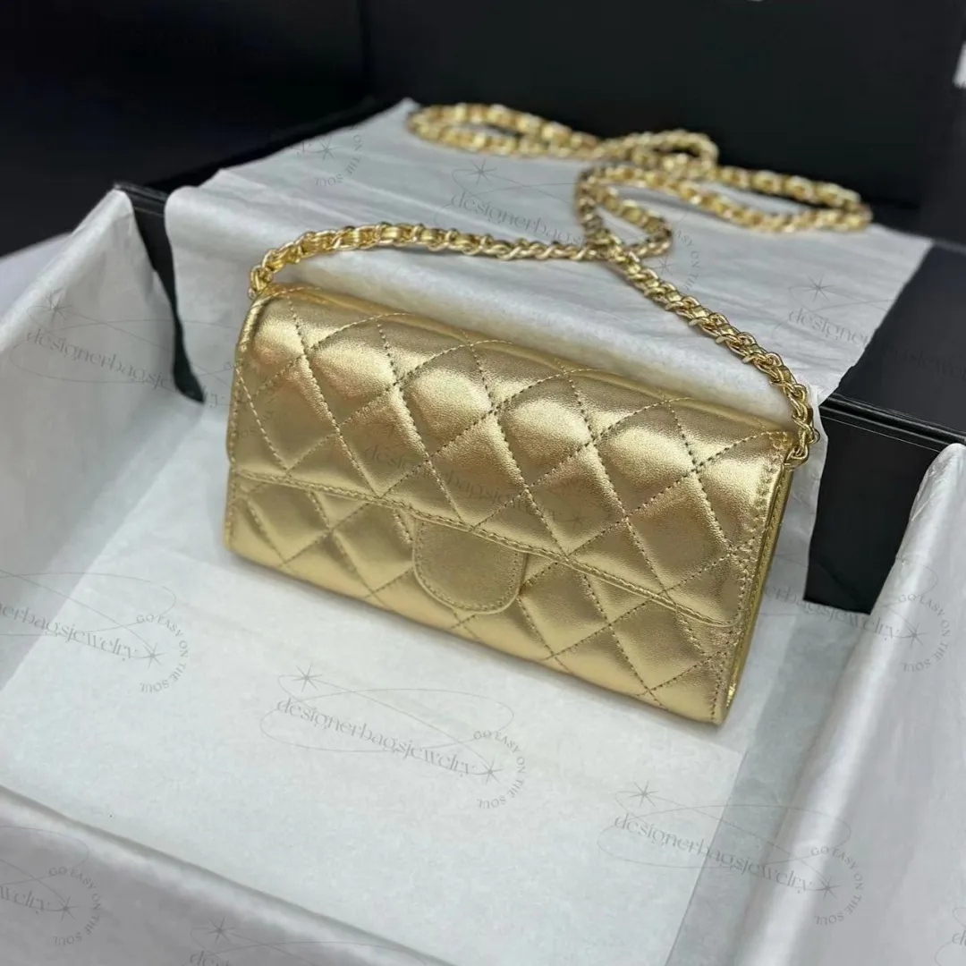 Bolsa de luxo feminina carteira titulares de cartão designer de pele de carneiro corrente de ouro bolsa de ombro com zíper bolsa de moeda caviar granular padrão titular de cartão diamante CC saco