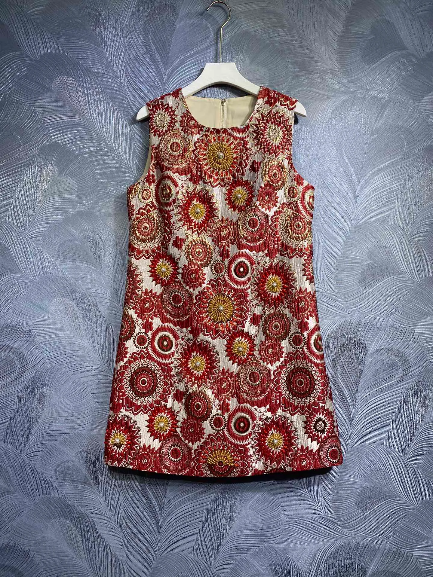 beaded tank dress Handmade Beaded 3D Floral Jacquard Tank Dress, Apricot Yellow / M main image 0