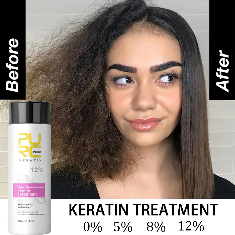 Treatments PURC Keratin Hair Treatment Professional Straightening 100ML Formalin Products Smoothing Shampoo Conditioner Curly Hair Care