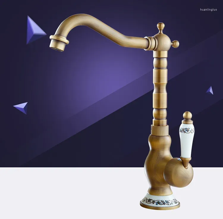 Rubinetti per lavandino del bagno Rubinetto da cucina in ottone antico retrò vintage Lavabo Miscelatore monocomando per acqua fredda da piano