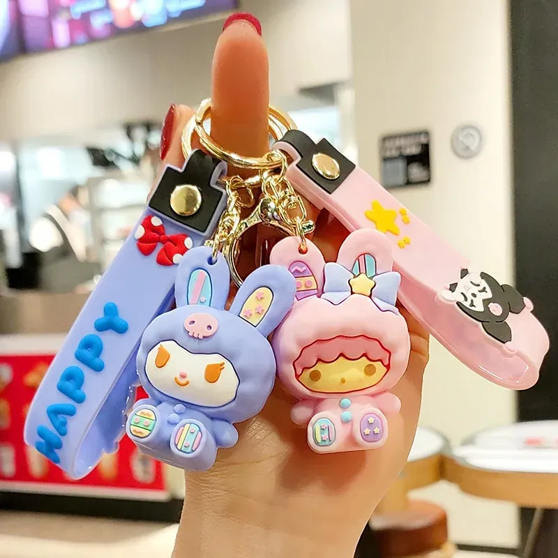 Strawberry Rabbit Keychain Pendant Soft Rubber Doll Creative Rabbit Car Little Rabbit Pendant Keychain Wholesale