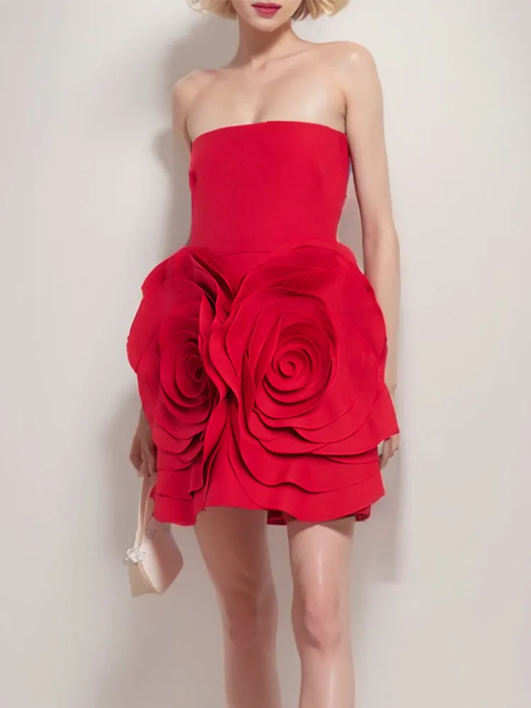 open lace back dress Strapless Sweetheart Neck Red Tulle Prom Dresses, Short Red Homecoming   jbydress