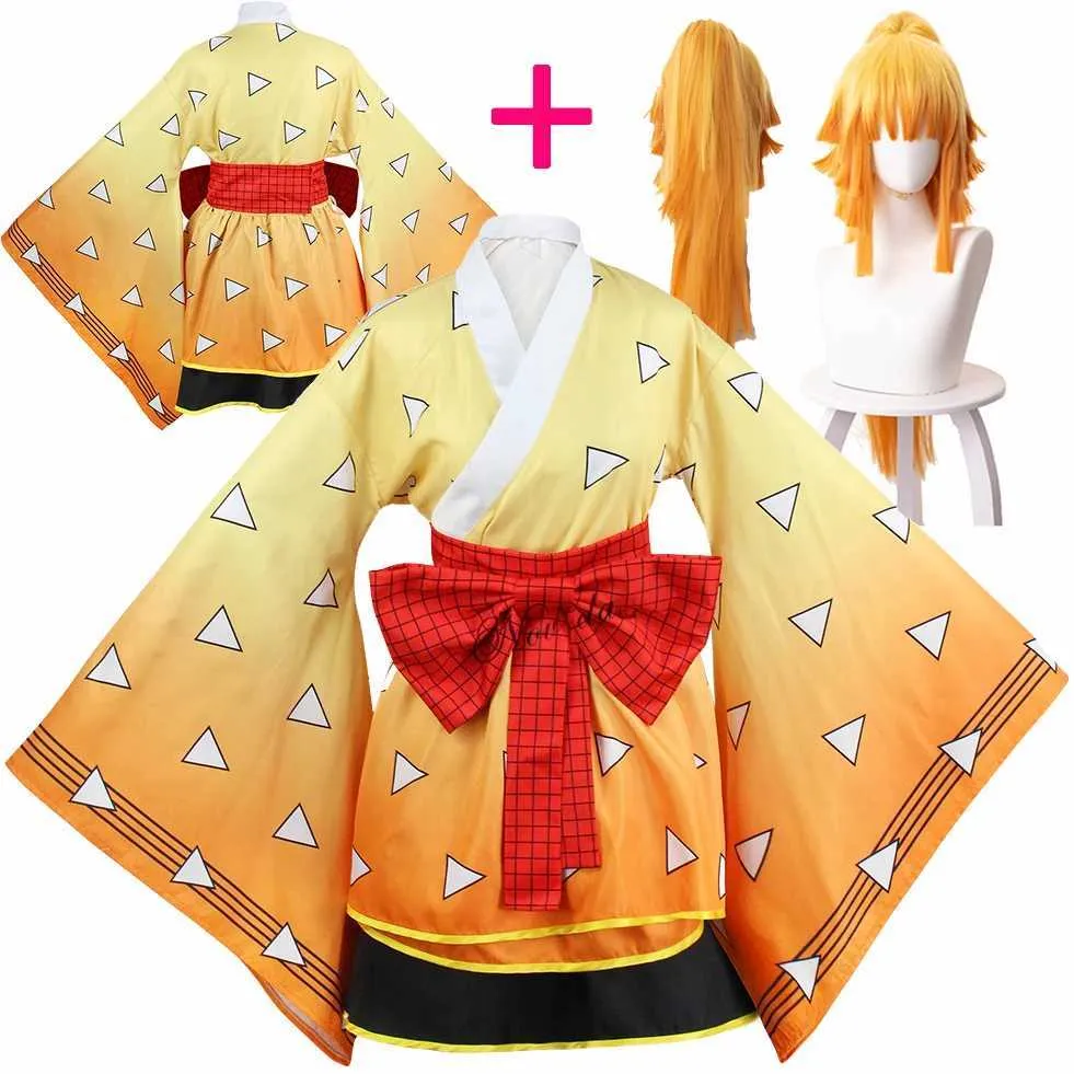 cosplay Anime Kostuums Seizoen 2 Agatsuma Zenitsu Kamado Tanjirou Rengoku Fe rollenspel om pruik anime en kimono jurken voor vrouwen te verenigenC24321