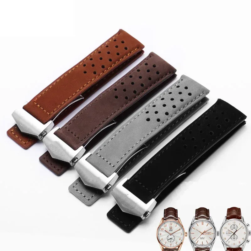 Relojes Correa de reloj de cuero genuino para etiqueta correa de reloj para hombre con correa de cuero de vaca plegable de 20mm 22mm gris negro marrón
