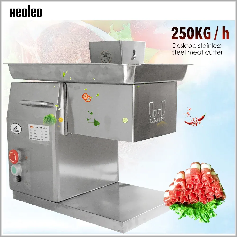 Macinacarne XEOLEO Affettatrice Commerciale Taglierina Elettrica per Carne Chopper in Acciaio Inox per Carne 3/2.5/4/5/6/7/8mm Spessore 250KG/h 110/220V 550W