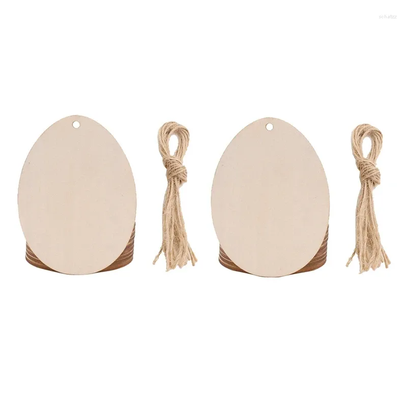 Party Decoration 20Pcs Happy Easter Wood Pendant Egg Chick Flower Hanging Ornament With String Home Decor DIY Painting