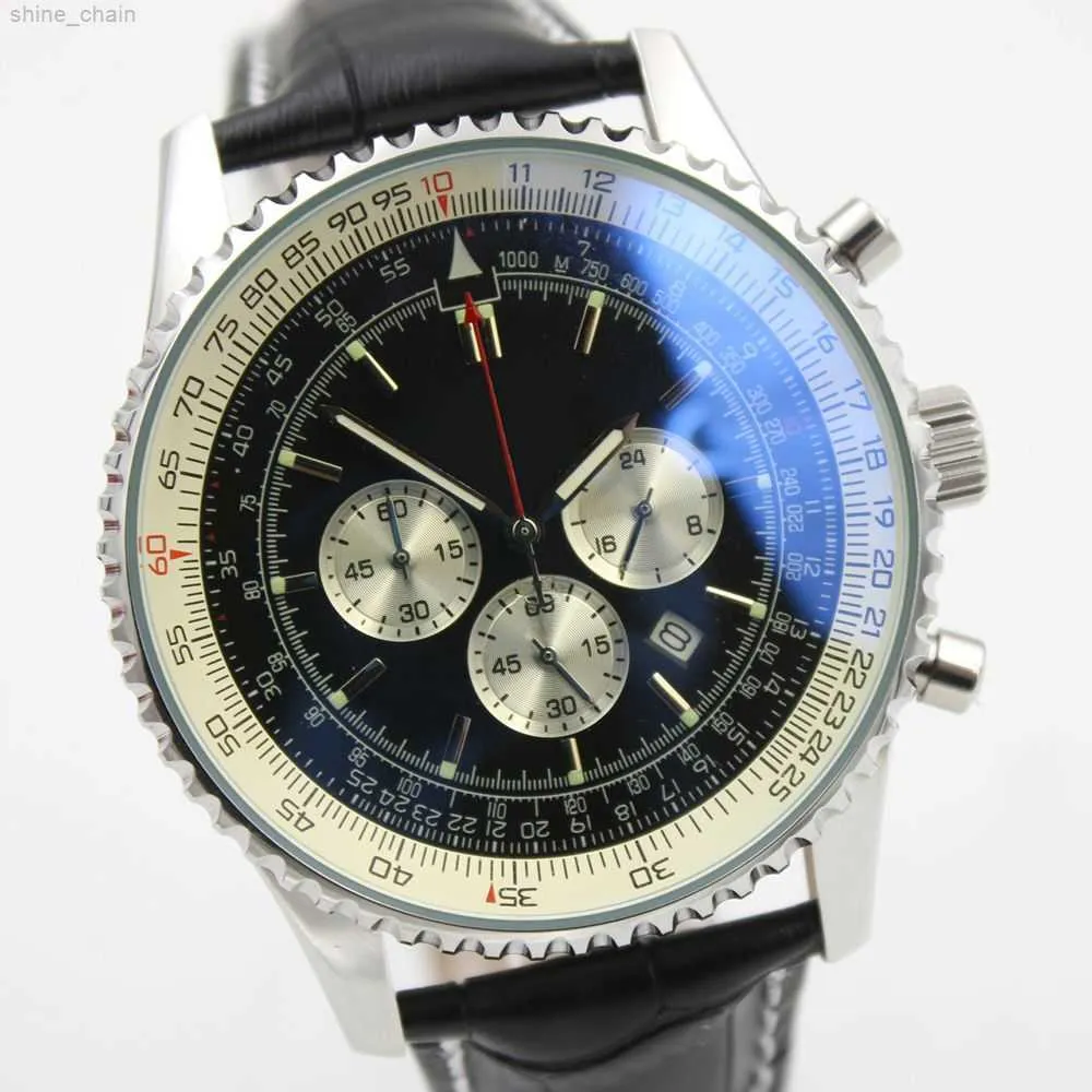 بيع ساخن 46 مم الساعات الجودة الجديدة B06 B01 Navitimer chronograph Movement Movement Quartz Black Dial Men Wather Leather Clasp Clasp Wristwatches Mens