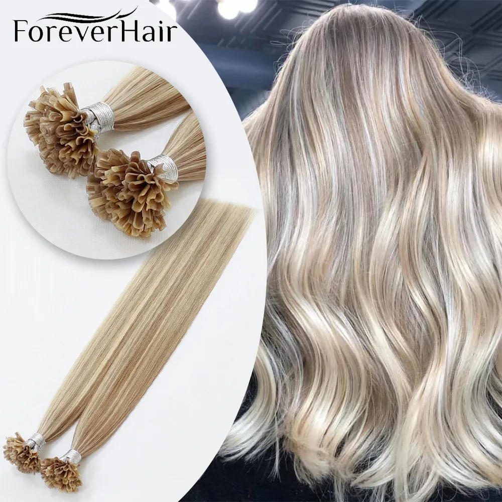 Estensioni FOREVER HAIR UNailTip Real Remy Fusion Estensione dei capelli umani Cheratina Fili colorati naturali della capsula 1 g/s 16" 18" 20" 24"