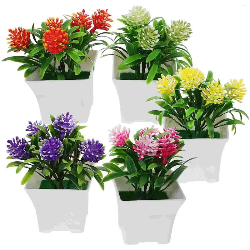 Fiori decorativi in vaso artificiali 5 pezzi Piante finte Vasi finti in plastica Scrivania per la casa di nozze
