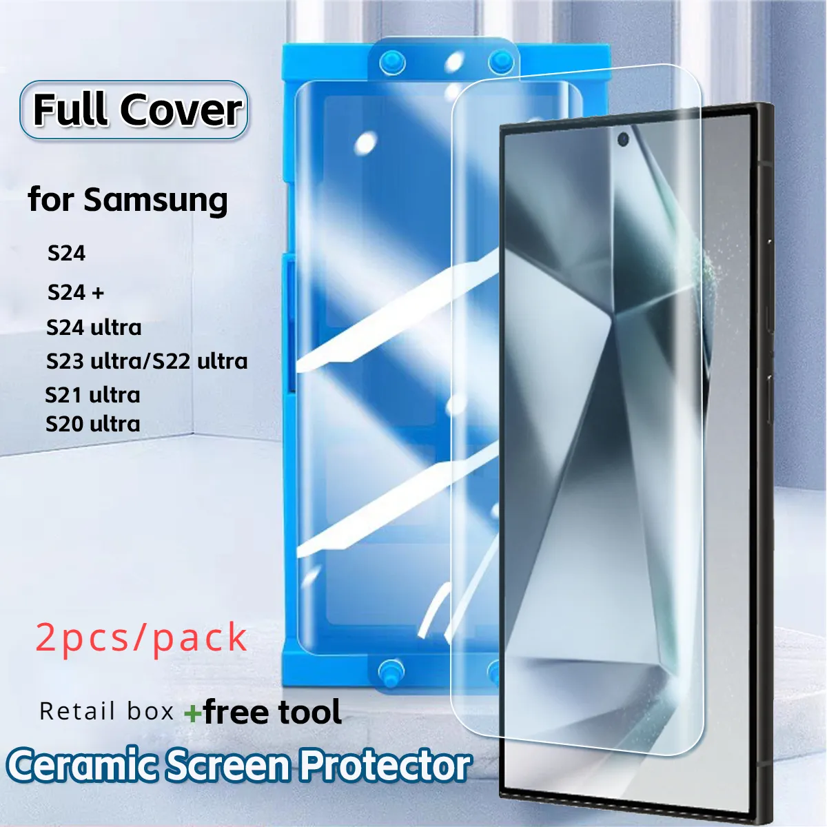 Film souple en céramique 2 pièces pour Samsung Galaxy S24 S23 Ultra/Note 10 S24 Plus/Note 20 S22 S21 protecteur d'écran Ultra incurvé avec kit d'outils d'installation + boîte de vente au détail