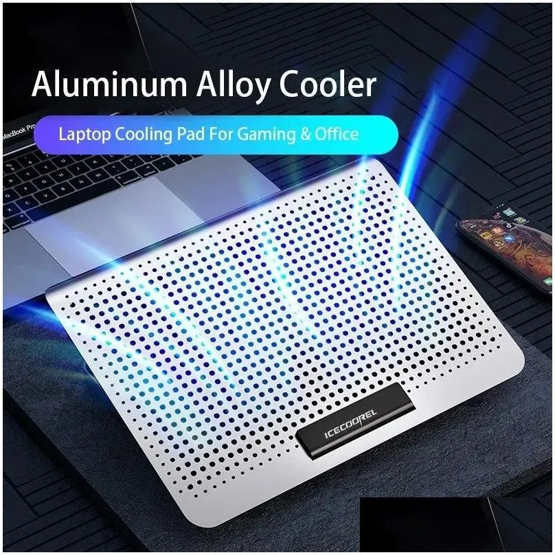 Laptop Cooling Pads Ice Coorel Notebook Radiator Fan Pad Aluminum Alloy 2 Usb Ports 11-19 Inch Cooler Stand For Gaming 240314 Drop Del Otvbn