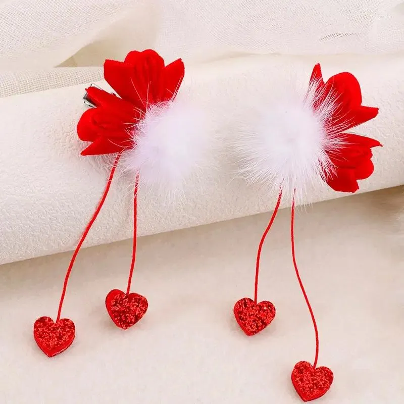 Acessórios de cabelo 2 pcs falso bola de pele hairpins para crianças ano tassel veludo barrettes meninas clip headwear