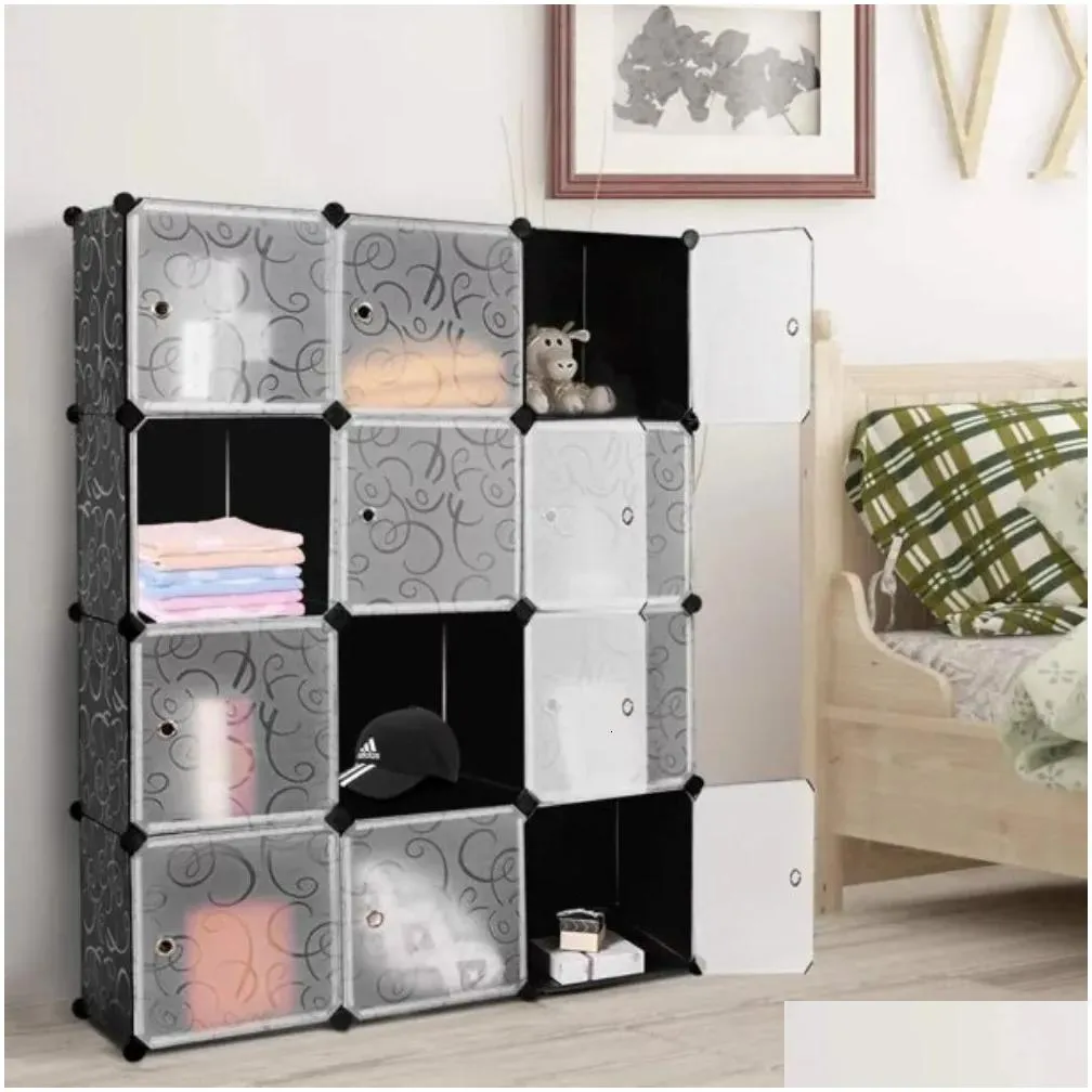 Cestas de armazenamento Cubo 12Cube Bookshelf Closet Organizador Shees Prateleira Cubos Diy Gabinete Quadrado Preto 230607 Drop Delivery Home Garden H Dhbuo