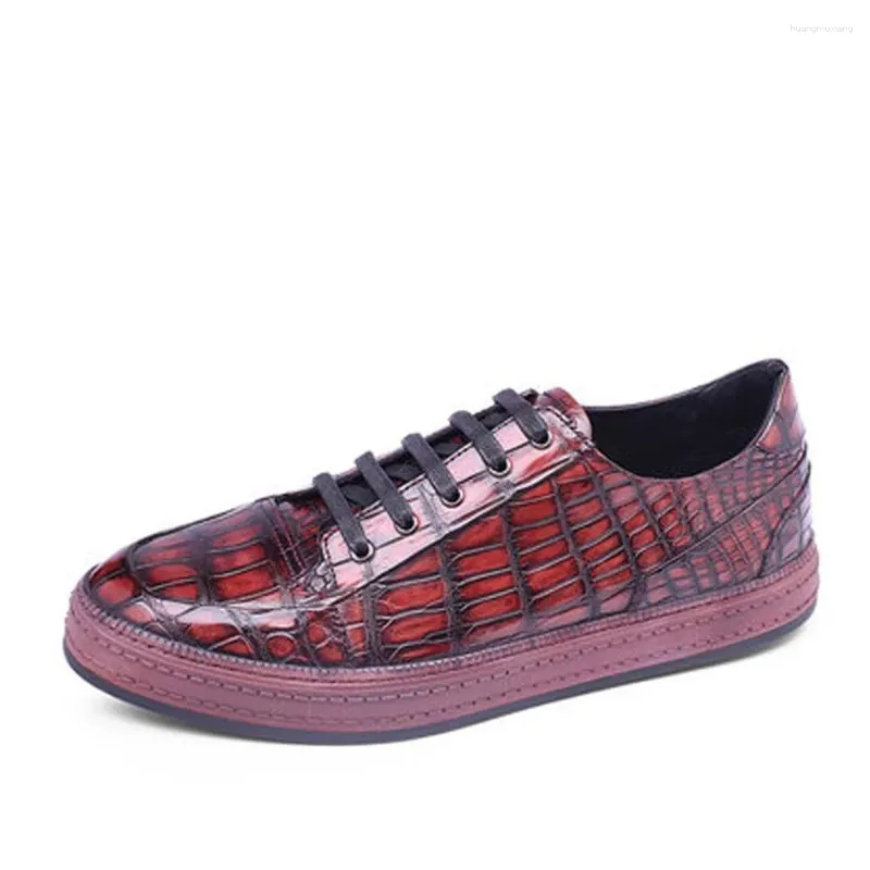 Casual Shoes Piliyuan Crocodile Leather Men Fashion Leisure High-klass snörning Male Round Head Flat Platt