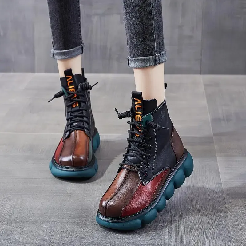 BOTAS 2023 Sapatos coloridos mixados de outono Mulheres de bota de bota redondo dedo do pé