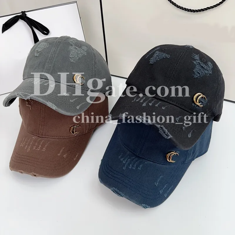 Luxe pet baseball cap ontwerper metalen logo hoed gebroken vintage hoed voor mannen vrouwen zomer uitgaande zonnehoed dagelijkse casual hoed