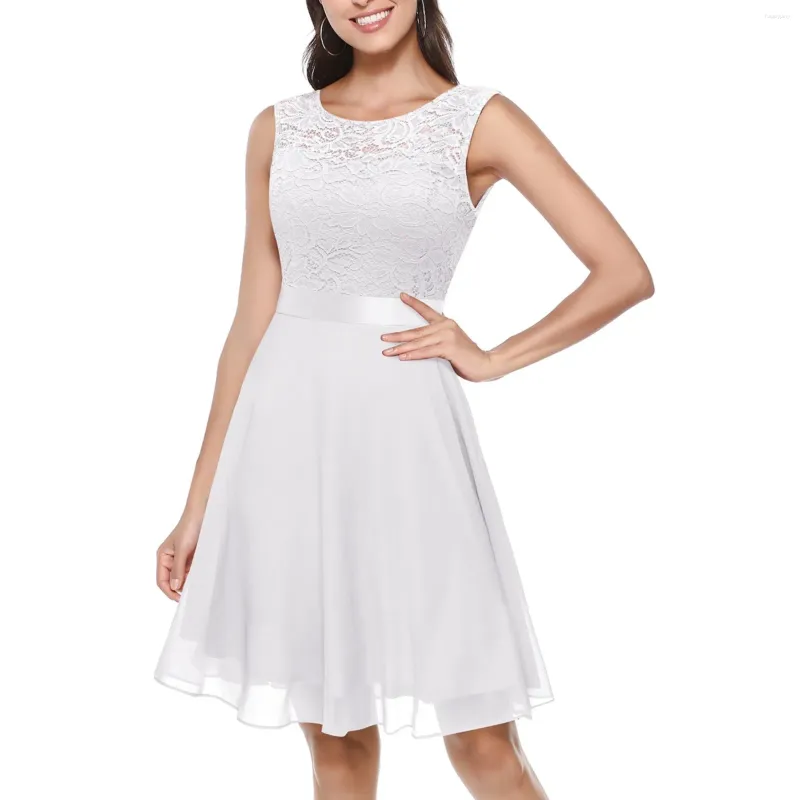 Casual Dresses Women Sleeveless Floral Lace A-Line Dress Summer Eveing Party Swing High Waist Elegant Bridesmaid Wedding Guest