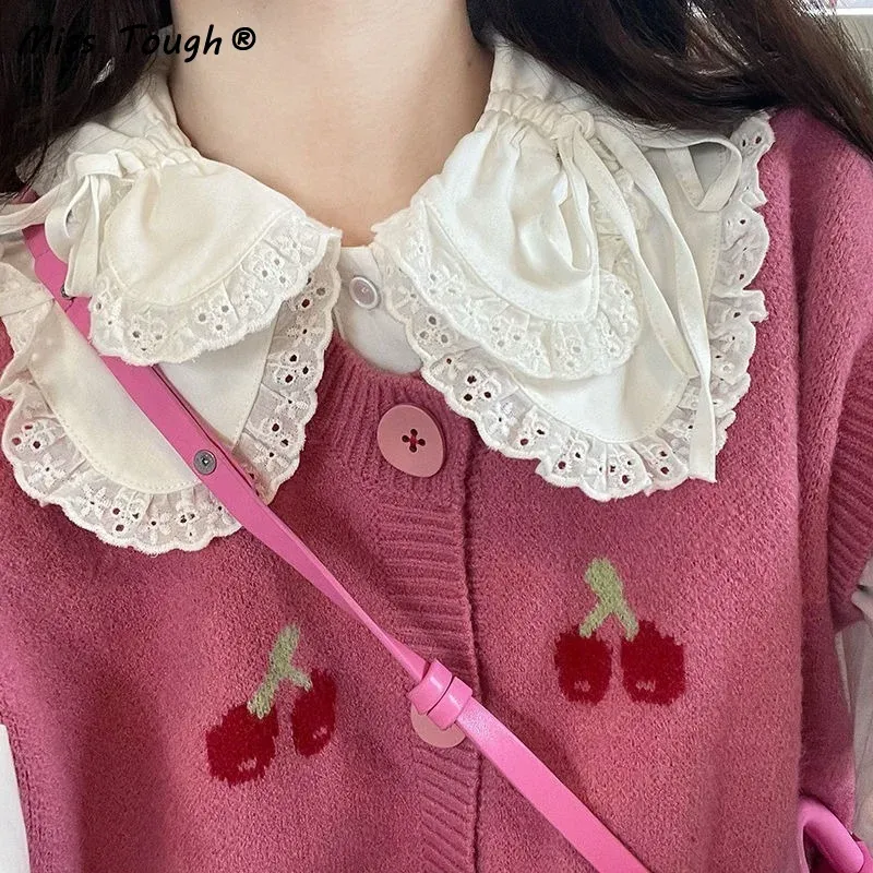 Terlik Sonbahar Pembe Örgü Sweater Hırka Kadınlar Baskı Kiraz Kawaii Sweater Coat Kore Moda Soylu Silahları Sevimli Örgü Sweater 2022