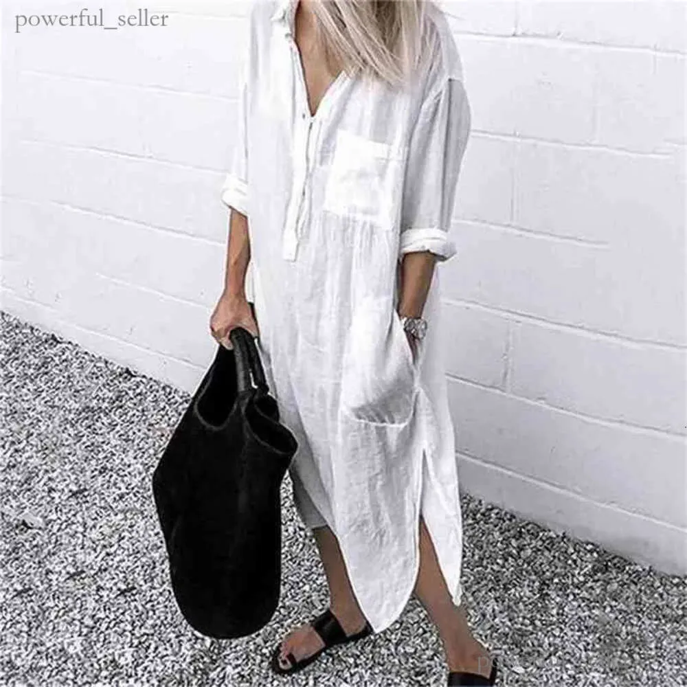 Summer Dress for Women Linen Maxi Shirt Dresses Ladies Elegant Casual Vestidos Female Tunic Plus Size 5XL Long Dress White 992
