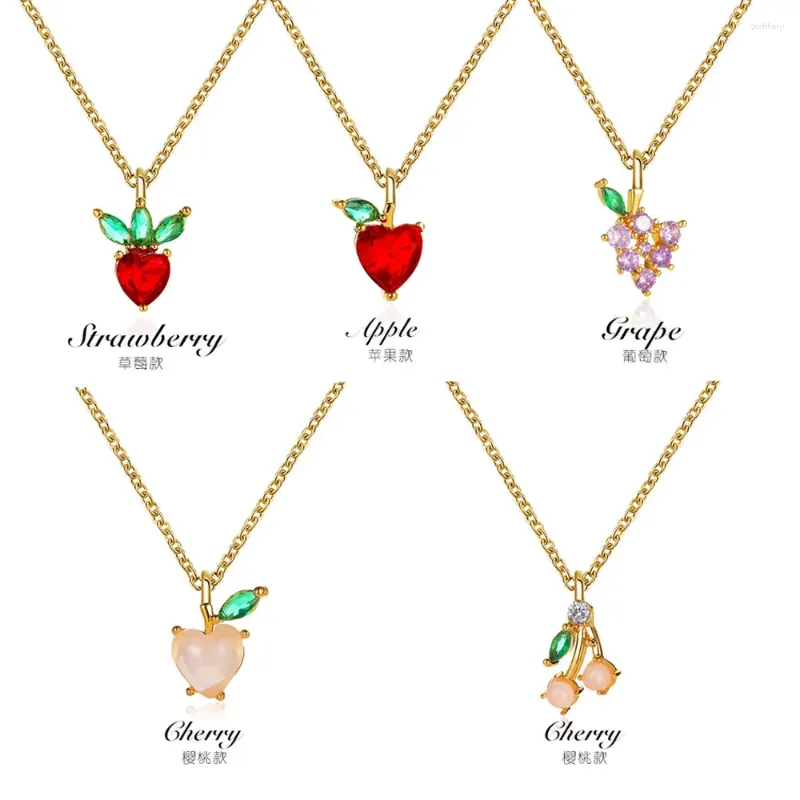 Chains Sweet Crystal Necklace Small Fresh Fruit Grape Apple Pendant Collar Chain Cute Student Jewelry