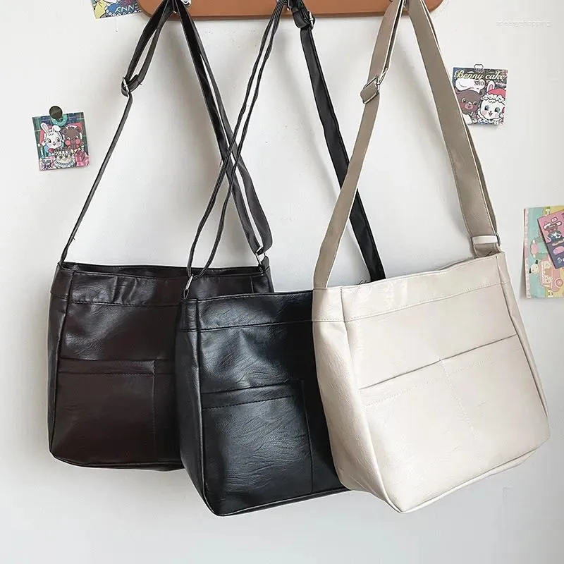 Bag Korean Style Retro Casual Solid Color Large Capacity Girl Student Pu Single Shoulder Japanese Messenger