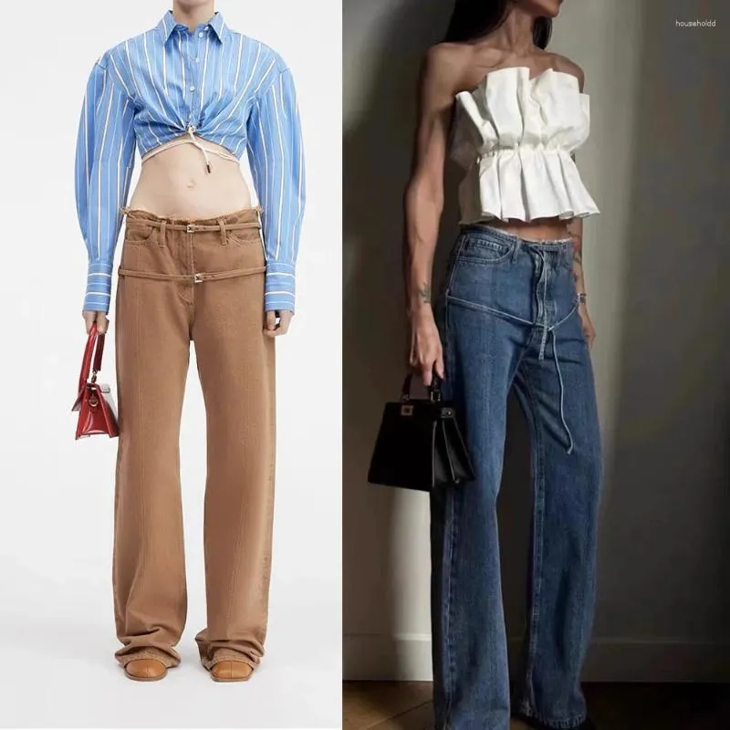 Женские брюки 2024, дизайнерские женские модные хлопковые однотонные длинные джинсовые брюки с высокой талией, уличные женские универсальные широкие джинсовые брюки