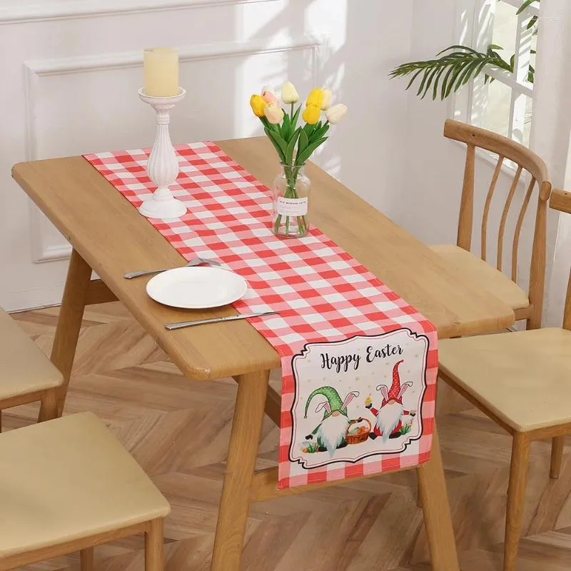 Party Decoration 33x180cm Polyester Easter Table Runner Cartoon Lattice Flower Rabblit Ornament DIY Supplies