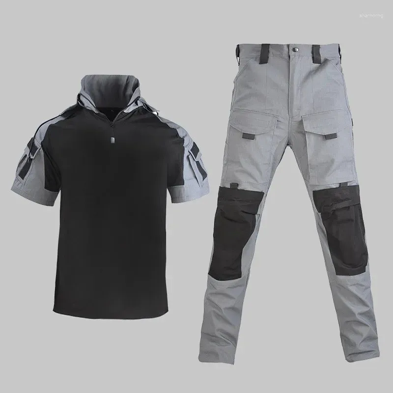 Vêtements de gymnastique Hommes Été Court Seeve À Capuchon Vêtements Militaires Costumes Armée Fan En Plein Air Combat Formation Camouflage Uniforme Tactique Chemise Pantalon